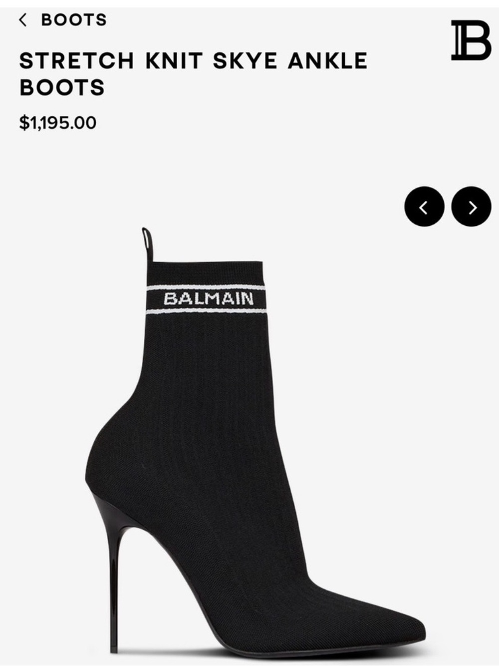 Balmain Knit Black Skye Sock-Style Pointed Stiletto Boot - Picture 2 of 10
